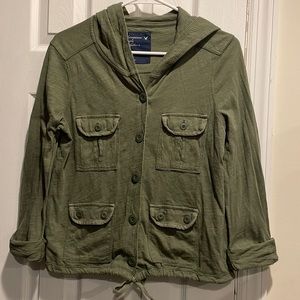 American Eagle Army Green Button Up shirt with Hood